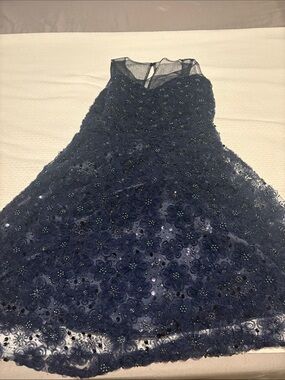Rare Editions Navy Satin Party Dress